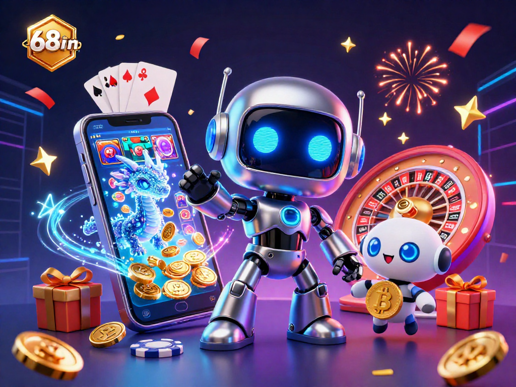 Experience exciting games at 68win with vibrant characters, slots, and rewarding features in this dynamic scene.