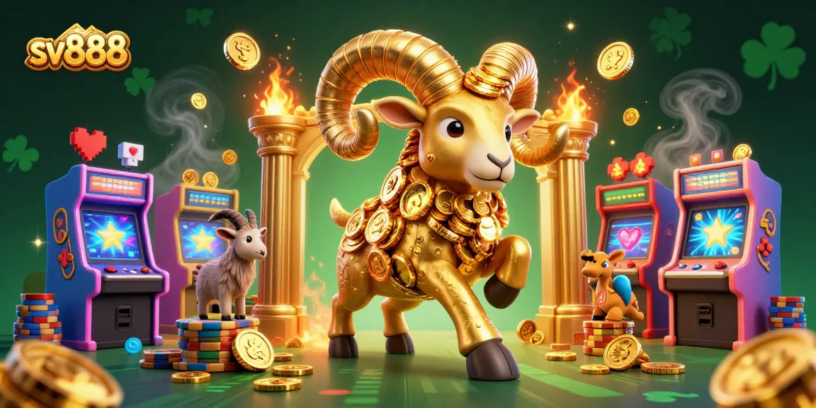 Experience thrilling action with sv888, featuring a golden ram charging through a vibrant casino scene.