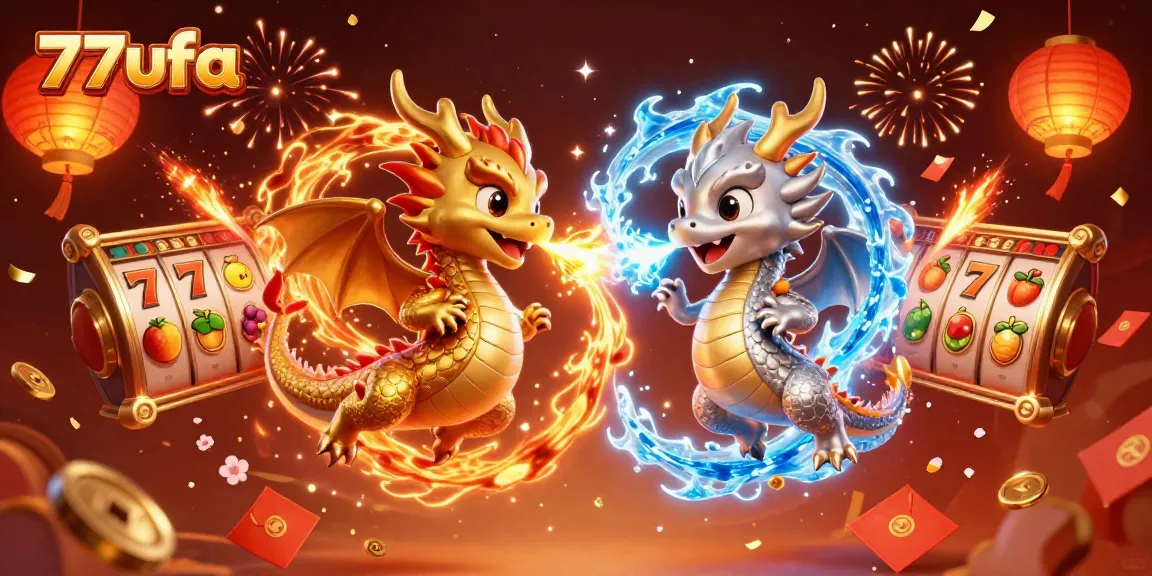 Experience thrilling gameplay with 77ufa's exciting slot reels and dynamic dragon scene.