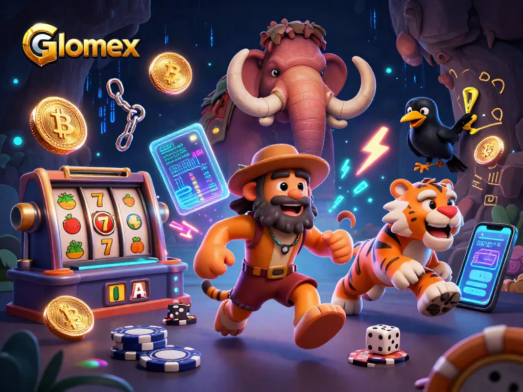 Experience the excitement of Glomex with a prehistoric casino featuring vibrant slot elements!