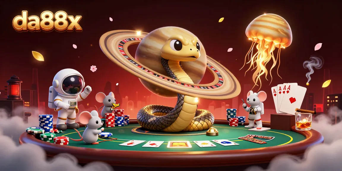 Experience the excitement of da88x as mice gamble around a roulette wheel planet, with vibrant cosmic illustrations.