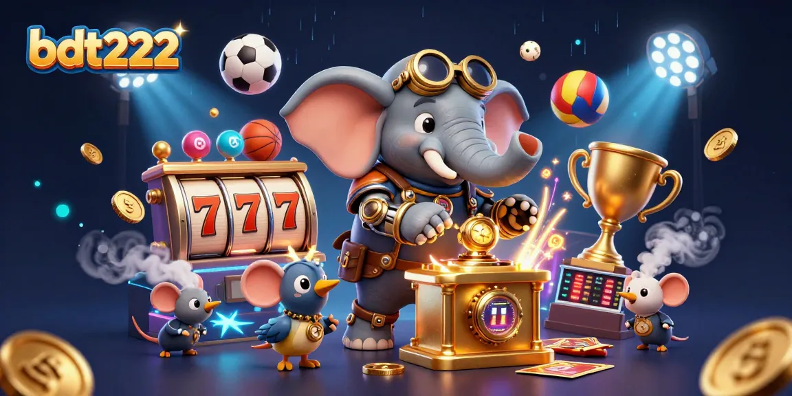 Experience the thrill of bdt222 with a steampunk elephant in a dynamic online casino scene.