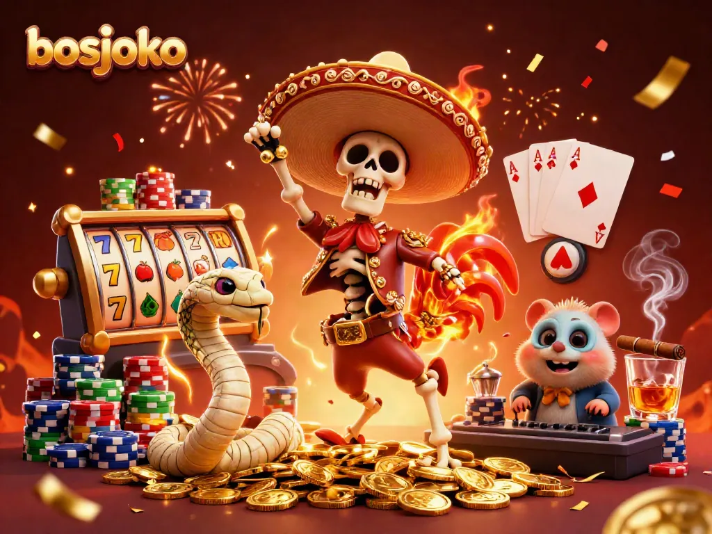 Experience the vibrant world of bosjoko with this dynamic illustration celebrating slot game victories.