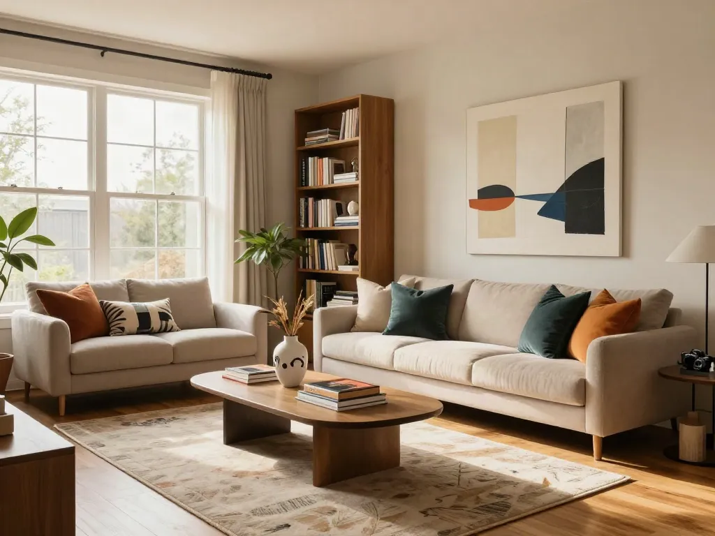 Desain interior rumah di https://bespokegeometry.com/2015/07/22/cocoon/ dengan ruang tamu nyaman dan modern.