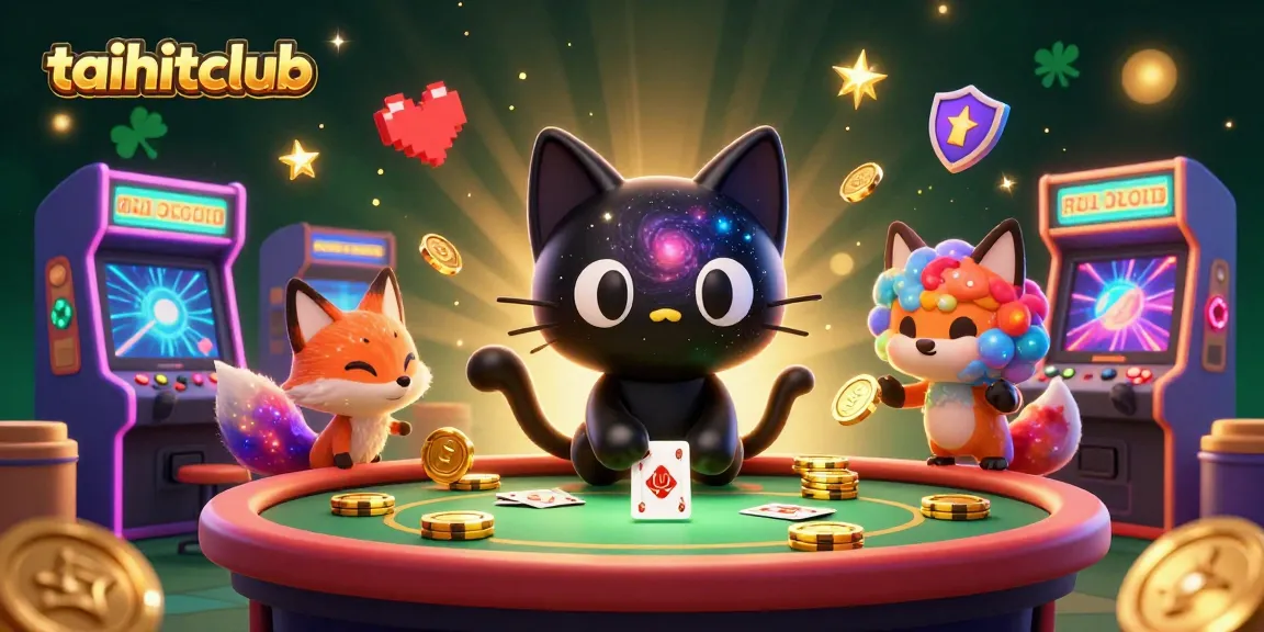 Engage with taihitclub at a cosmic casino with a black hole cat and colorful nebula fox.