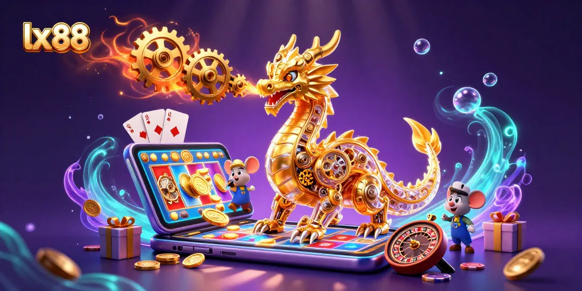 Engage with the lx 88 experience, featuring a golden dragon and thrilling casino elements.