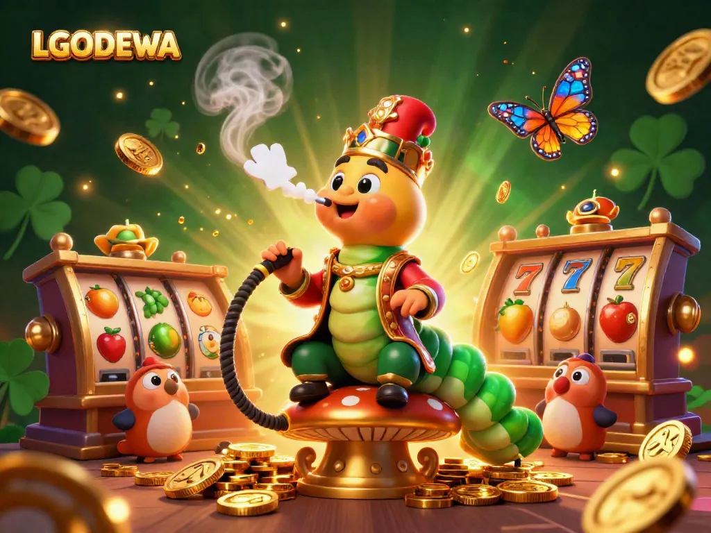 Experience the joy of gaming with LGODEWA in this vibrant 3D illustration featuring a whimsical caterpillar master.