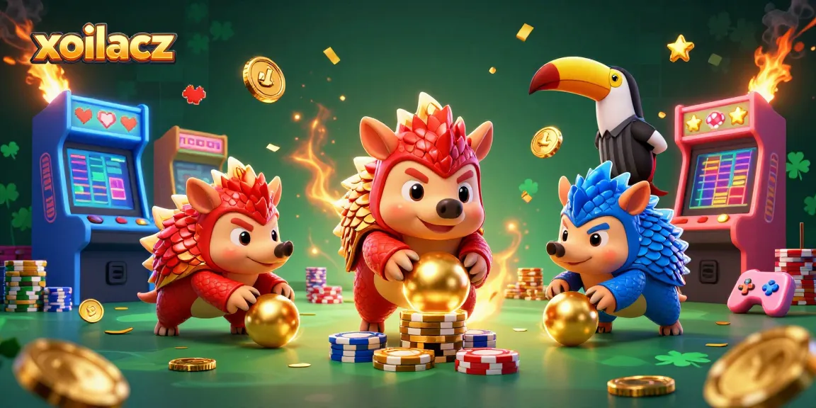 Experience the thrilling battle in xoilacz as rival pangolins interact with vibrant casino elements.