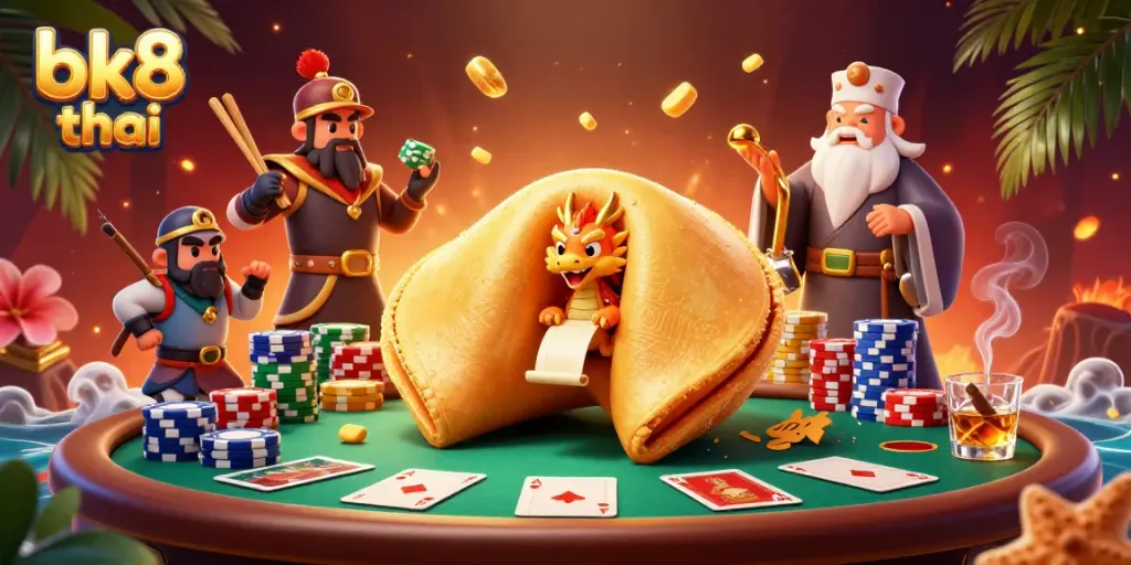 Engage in dynamic gameplay at bk8 thai with rich casino elements featured in a vibrant illustration.