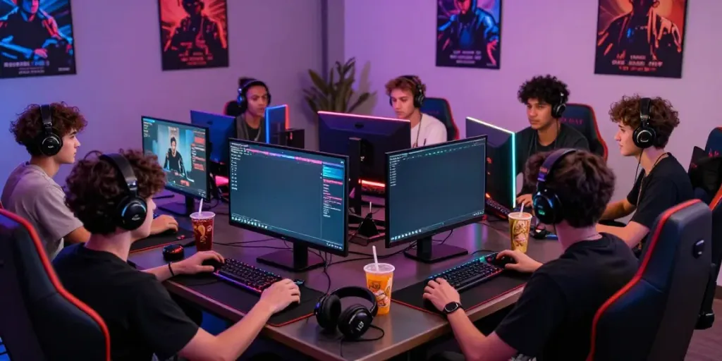 Gamers engaging with rbtv.io content in an interactive and vibrant streaming environment.