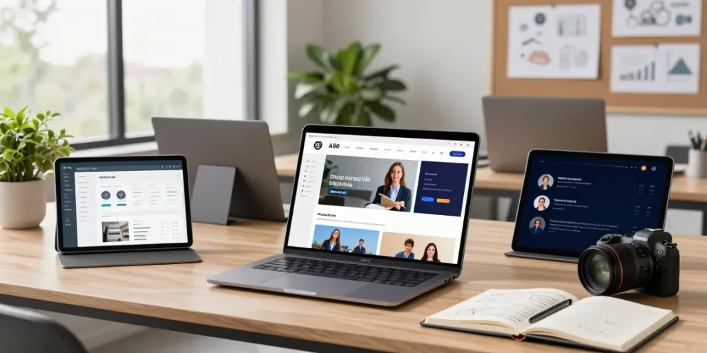 A80 homepage interface displayed on a sleek laptop in a modern workspace, showcasing productivity and digital innovation.