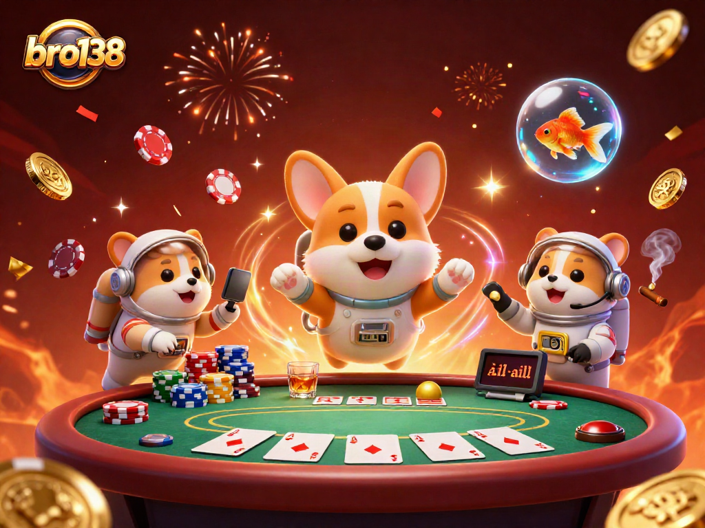 Win big at bro138 with an astronaut corgi in a floating casino adventure!