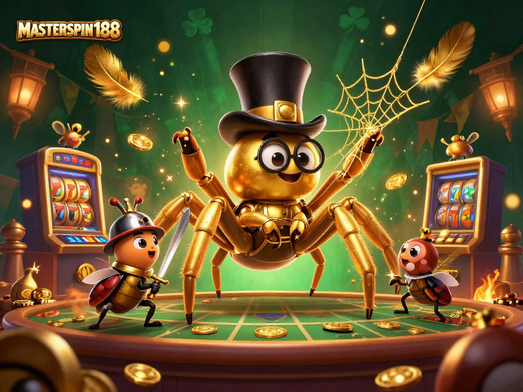 Engage with MASTERSPIN188 in an immersive 3D casino battle scene featuring vibrant characters.