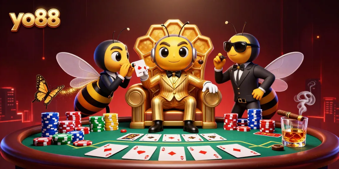 Engage in thrilling gameplay with yo88 at the poker table, surrounded by vibrant casino elements.