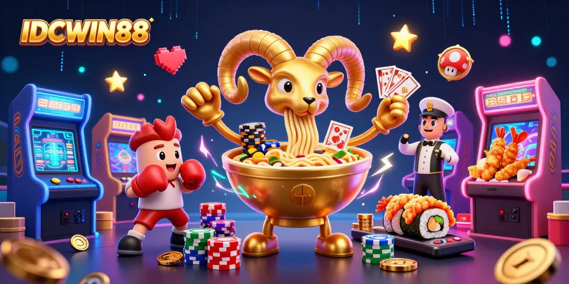 Experience thrilling action with IDCWIN88 featuring a vibrant 3D casino scene showcasing unique game characters.