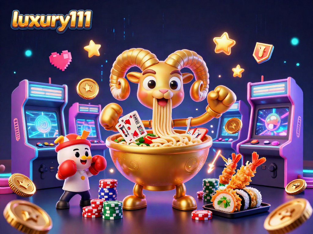 Experience luxury111 at its finest in a vibrant 3D casino scene filled with exciting characters and dazzling game elements.