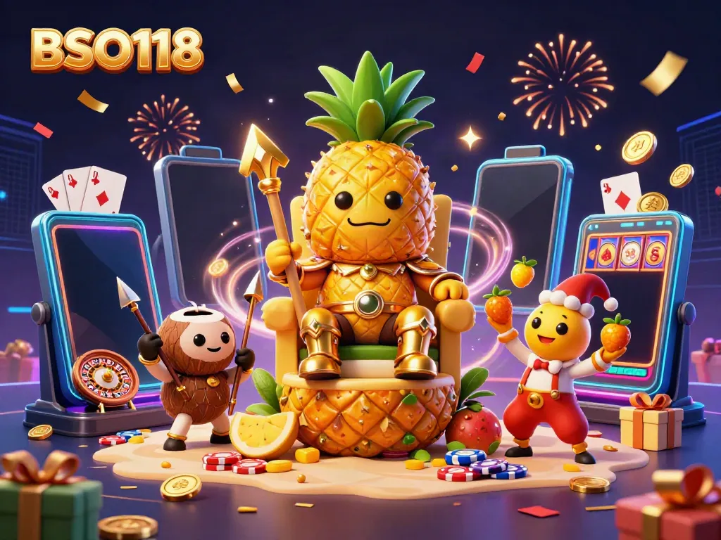 Engage in dynamic gaming with BSO118 as the golden pineapple king rules the casino.