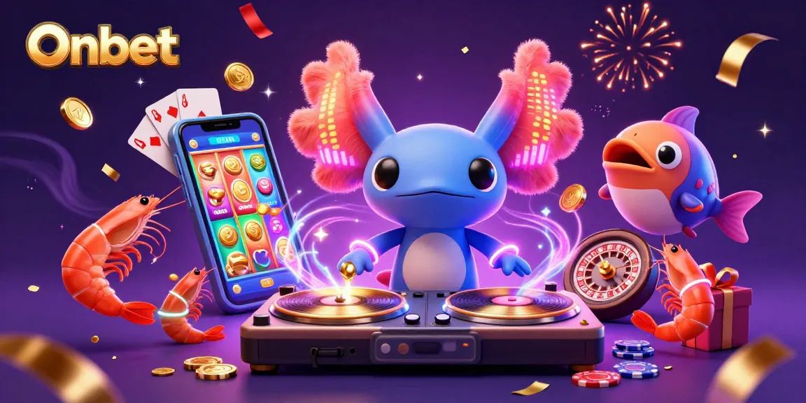 Engage in thrilling gameplay with Onbet's vibrant casino scene featuring animated characters.