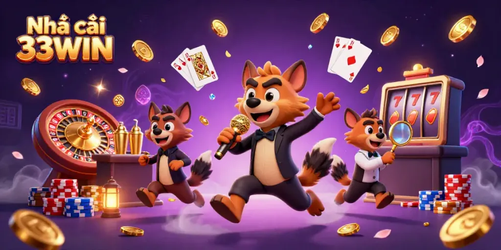 Experience the excitement of Nhà cái 33WIN with lively hyenas in a casino setting, mixing drinks and telling jokes.