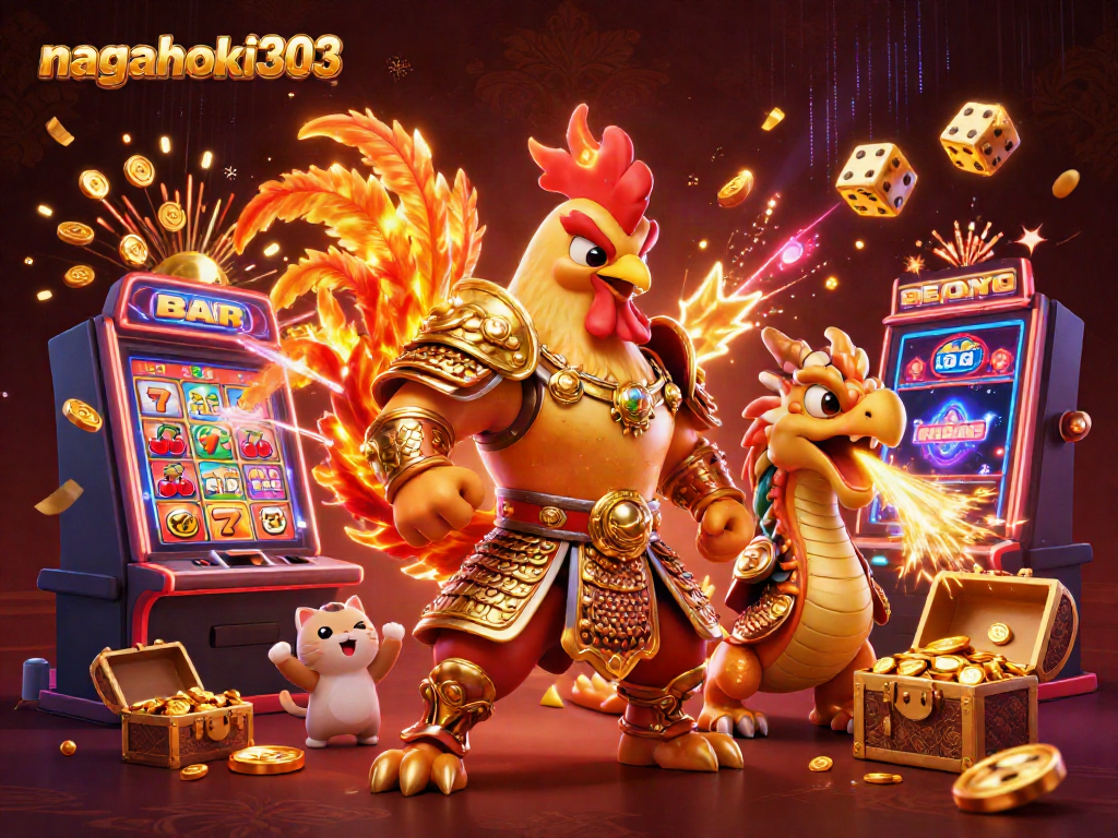 Permainan judi online dengan simbol slot dan karakter naga di nagahoki303.