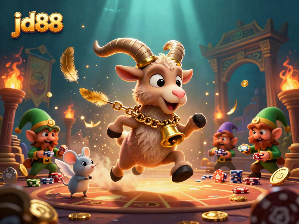 Experience the thrill of jd88 casino gaming with lively characters amidst vibrant gaming elements and dramatic effects.
