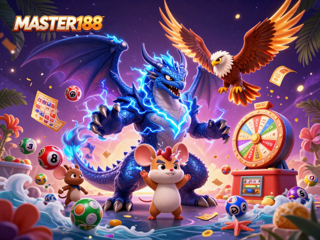 Engage with MASTER188’s electric lottery scene, featuring vibrant elements of excitement.