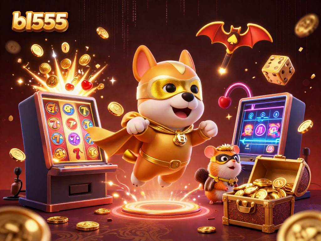 Engage with bl555 by winning big in an exciting casino atmosphere illustrated with dynamic characters and gaming elements.