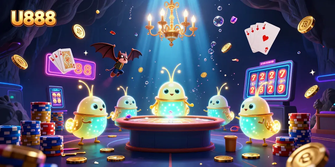 Experience U888's vibrant gaming scene with glowworms lighting up a casino adventure.