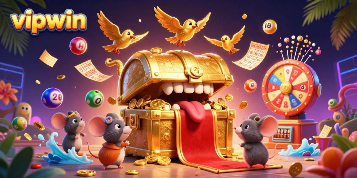 Experience thrilling wins with vipwin in this vibrant 3D casino scene filled with dynamic gaming elements.