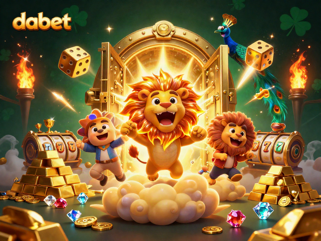 Dabet thrills players with fast-paced slot games showcased by radiant lion and golden treasures.