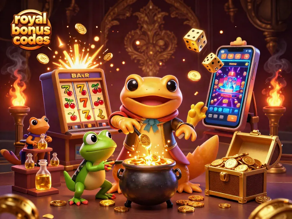 Experience exciting gameplay with royal ace bonus codes in this colorful casino scene bursting with gold.