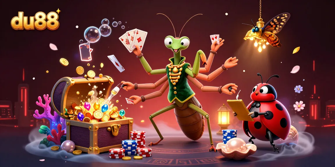 Experience the excitement of du88 with vibrant casino characters in a rich 3D illustration featuring gaming action and luxurious elements.