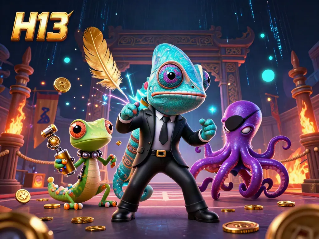 Experience thrilling action in this vibrant H13 casino illustration featuring dynamic characters and elements.