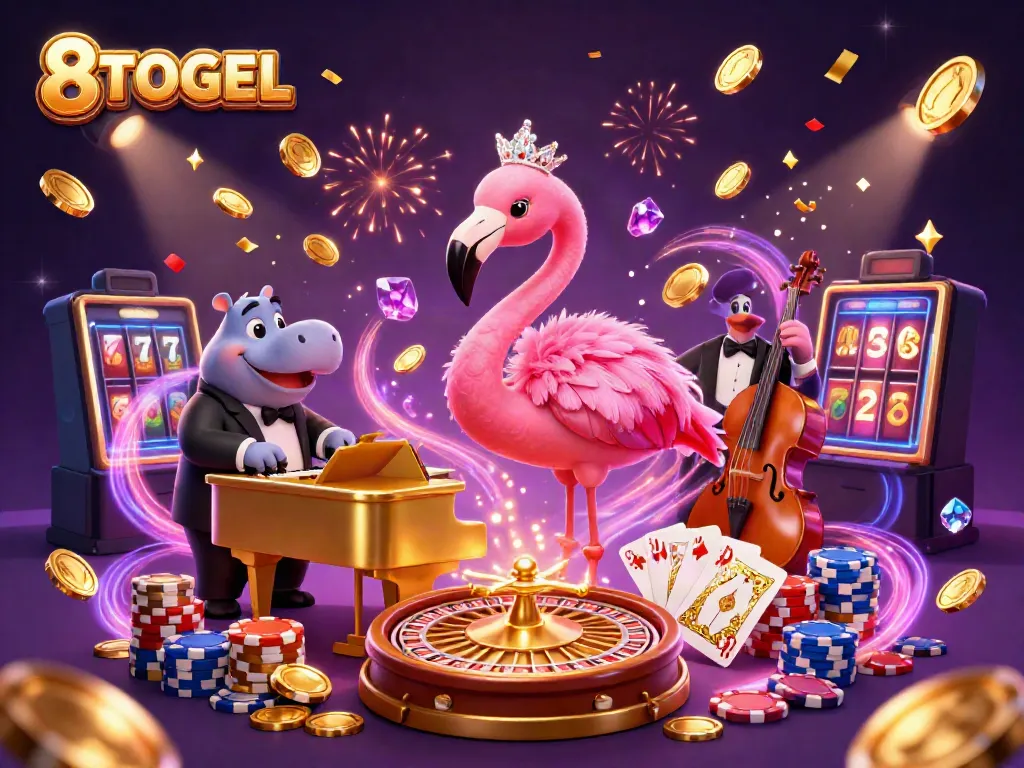 Win big with 8TOGEL’s dynamic casino illustration featuring vibrant gaming elements.