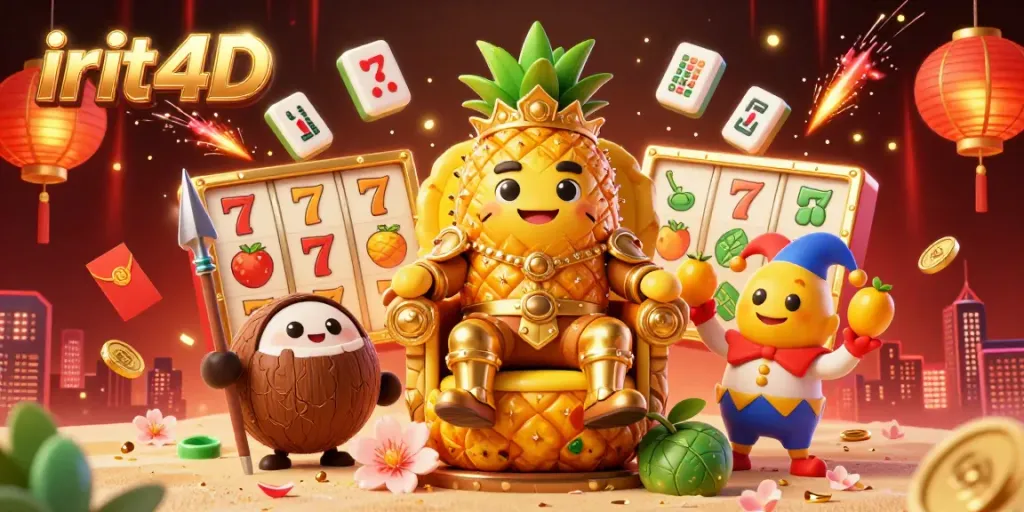 Engage with irit4D's vibrant beach casino featuring a dynamic pineapple king and immersive game elements.