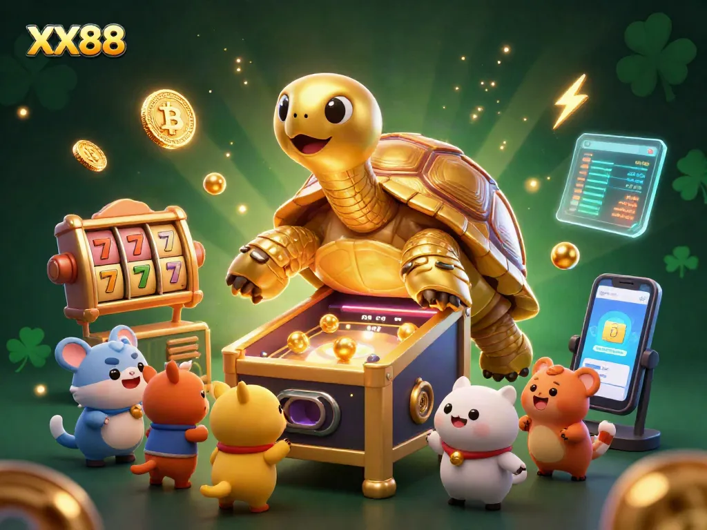 Engage with XX88's thrilling 3D gaming scene featuring a unique golden tortoise pinball machine.