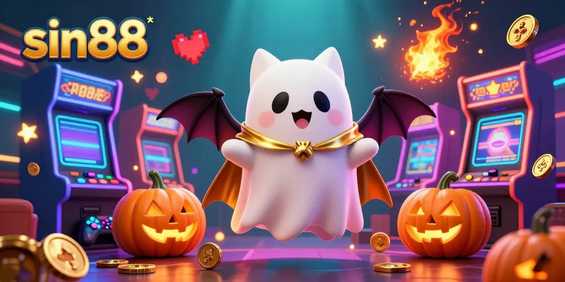 Experience thrilling moments with sin88 featuring a ghost cat and vampire bat in a vibrant casino.