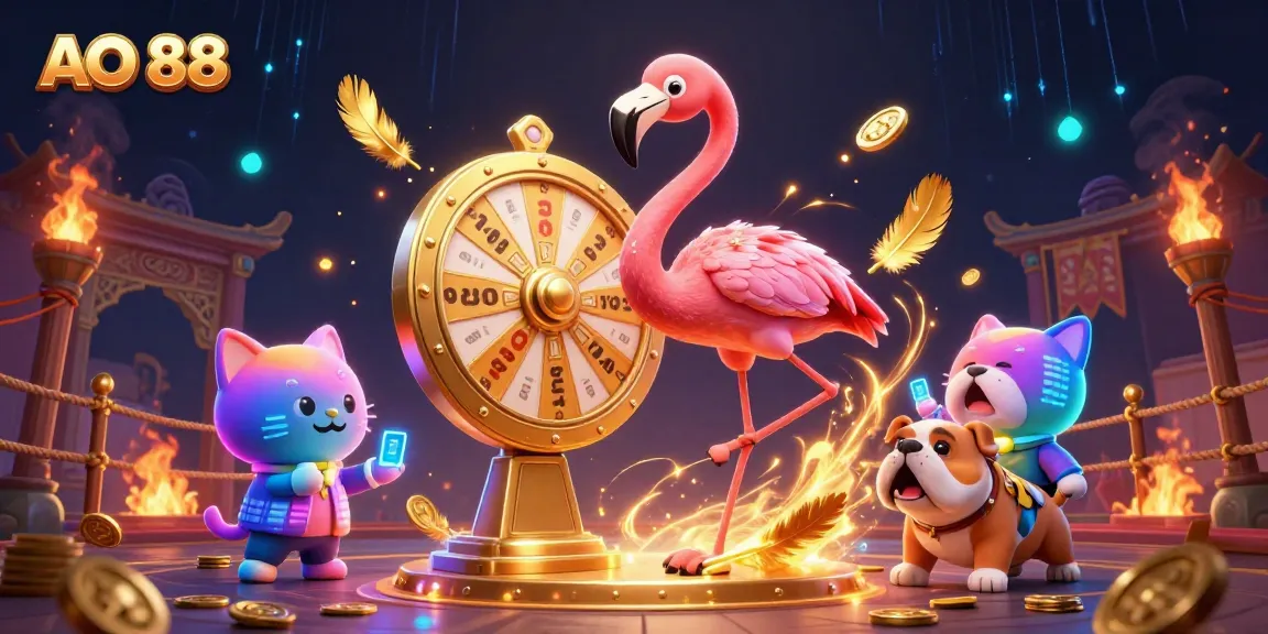 Experience thrilling gameplay at AO 88 with vibrant prizes and animated characters in a dynamic casino setting.