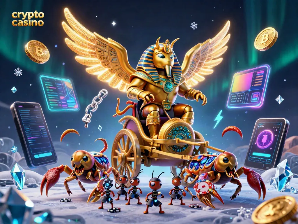 Engage in thrilling games at the crypto casino featuring gold scorpions and vibrant crypto elements.