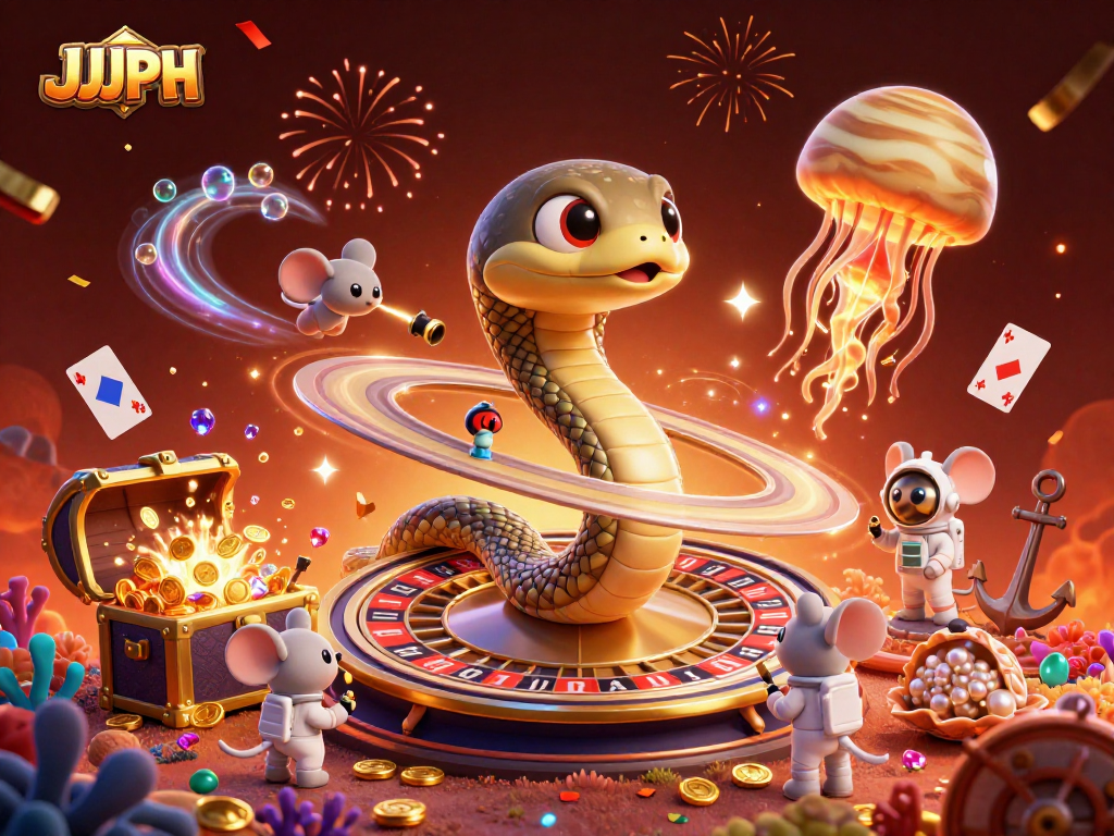 Naglalaro ang mga astronaut mice sa paligid ng JJJPH roulette na may mga pusta habang ang golden jellyfish ay nag-de-deal sa cosmic table.