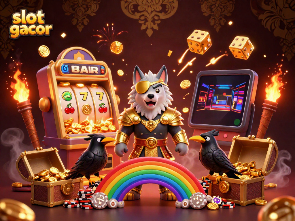Experience the excitement of the slot gacor scene featuring a 3D Odin wolf surrounded by casino elements.