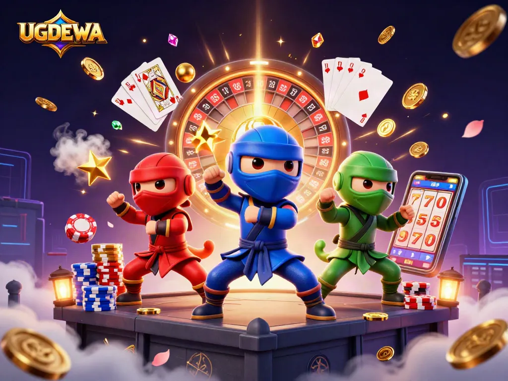 Experience thrilling gameplay with UGDEWA as ninja chameleons ignite the casino atmosphere.
