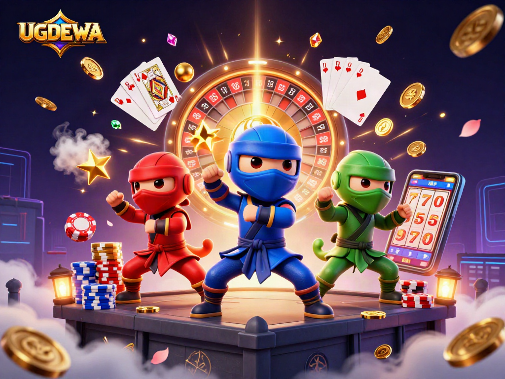 Experience thrilling gameplay with UGDEWA as ninja chameleons ignite the casino atmosphere.
