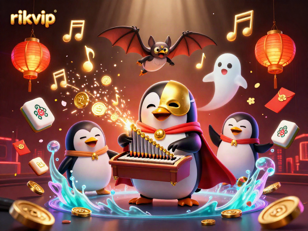 Experience thrilling gameplay with rikvip as the phantom opera penguin entertains with golden musical notes.