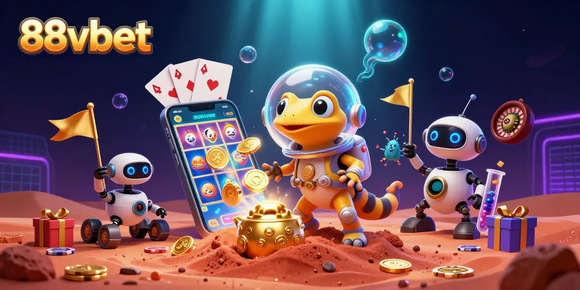 Experience thrilling gaming with the vibrant 88vbet casino scene featuring an adventurous Martian gecko.