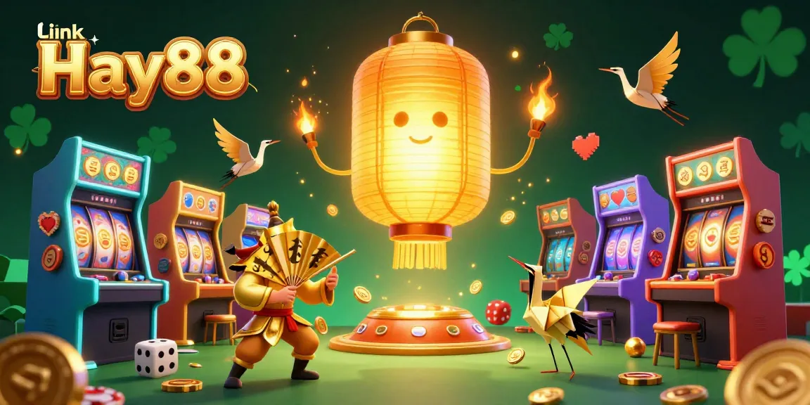 Join the excitement at link Hay88 with vibrant gaming characters and colorful casino machines.