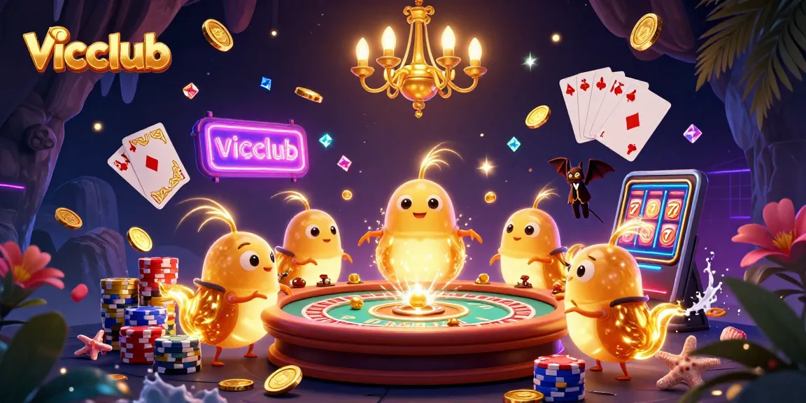 Experience the excitement of vicclub as glowworms illuminate a dynamic cave casino filled with games.