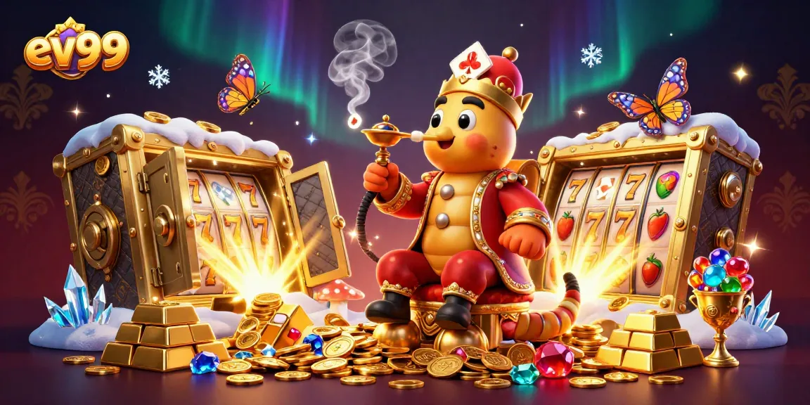 ev99 showcases a vibrant casino scene with a caterpillar smoking poker hand symbols.