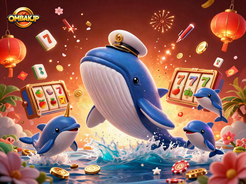 Play OMBAKJP and enjoy thrilling slots with a magical whale theme, vibrant graphics.