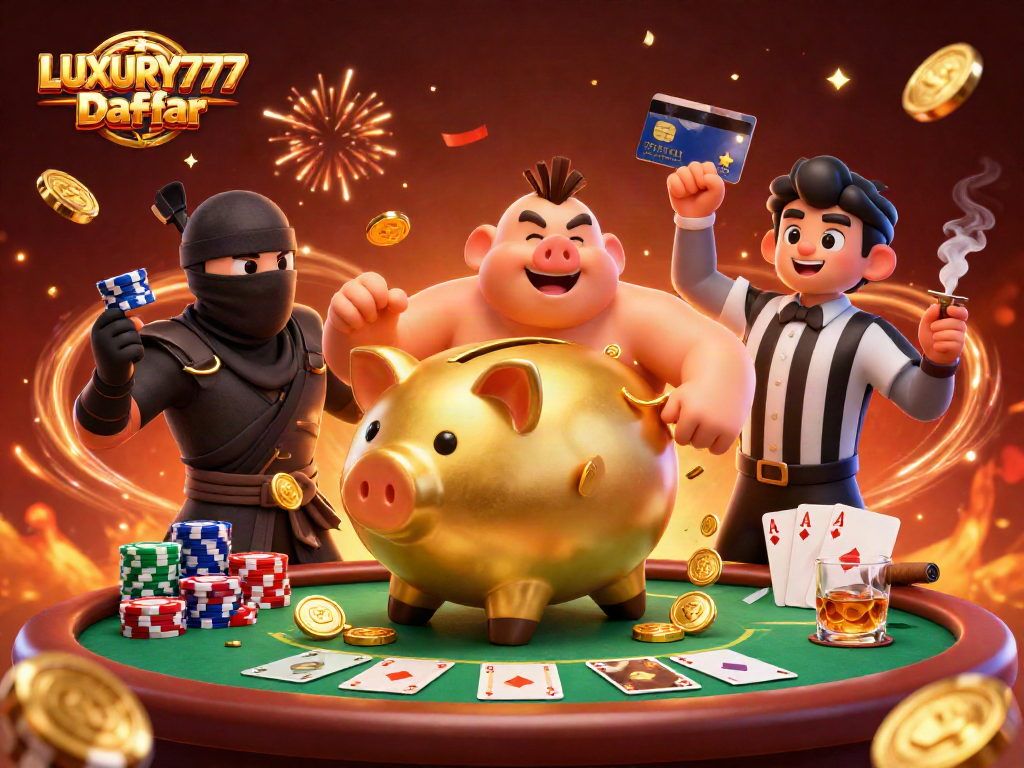Memenangkan hadiah di LUXURY777 Daftar dengan bank piggy ber-judo dan ninja kartu.